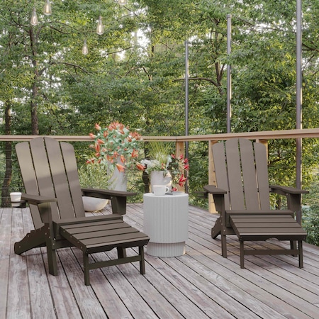Flash Furniture Newport Adirondack Chair w/Cup Holder and Pull Out Ottoman, All-Weather HDPE, Brown, 2PK 2-LE-HMP-1044-110-BR-GG